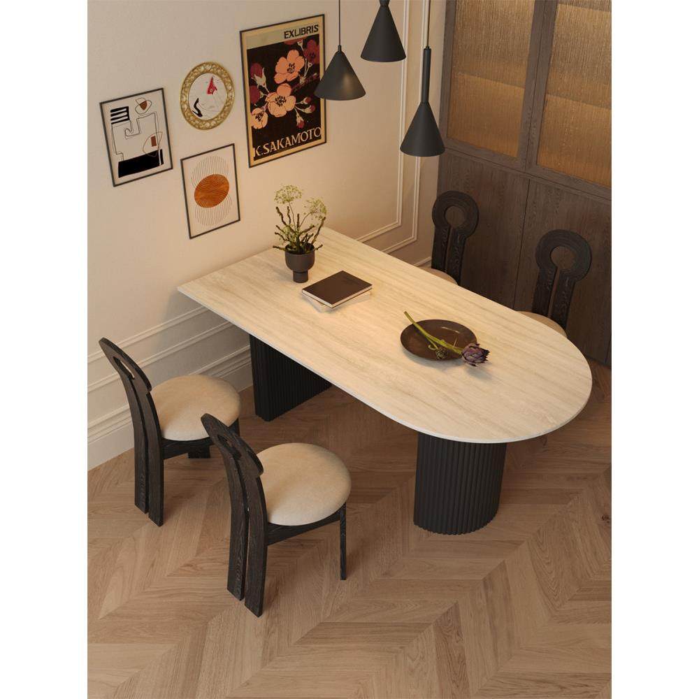 中世纪Wabi-Sabi风格石灰华半圆桌靠墙餐桌洽谈桌椅,住宅家具,岩板餐桌,淘宝优惠券,粉丝福利购,淘宝优惠卷