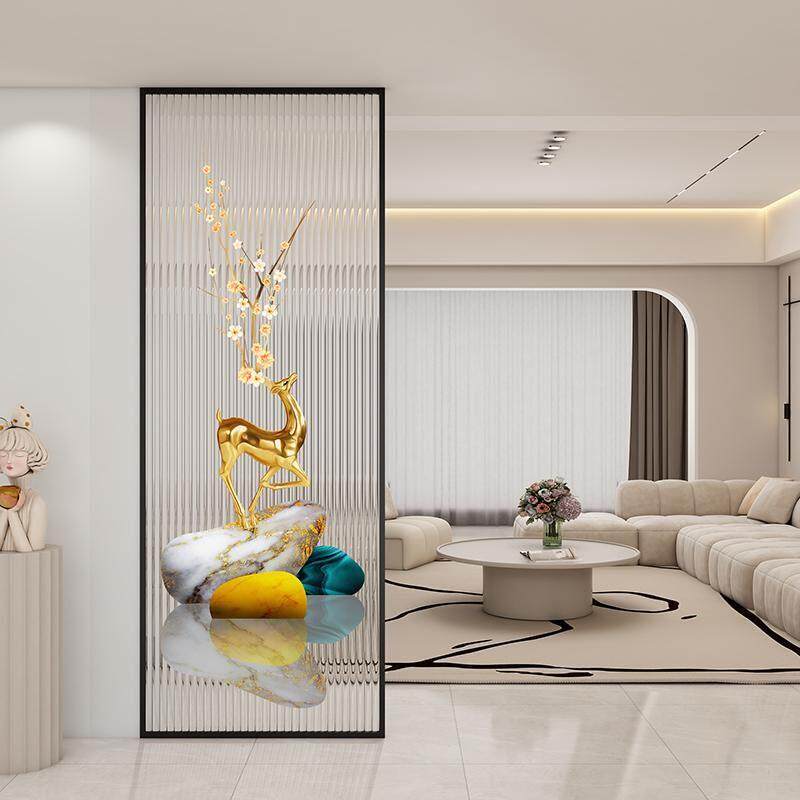 艺术玻璃屏风客厅入户玄关卧室隔断墙简约现代不锈钢装饰半墙遮挡