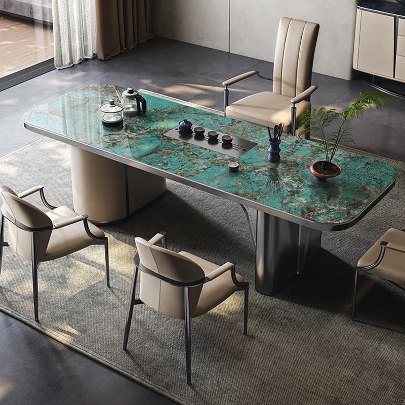 现代高级感奢石岩板茶桌烧水一体高端新款家用办公室会客茶桌组合