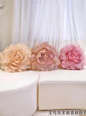 北纱欧欧根QUD时工大花靠枕客厅沙发尚抱枕靠枕套圆形花朵手D靠垫