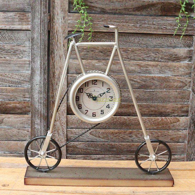 复古做旧铁艺钟表台钟 家居装饰自行车座钟时钟 服装店摆件摆设