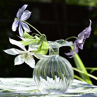 妙HOME 竖条纹设计迷你高硼硅玻璃插花花瓶桌面玄关装饰摆件