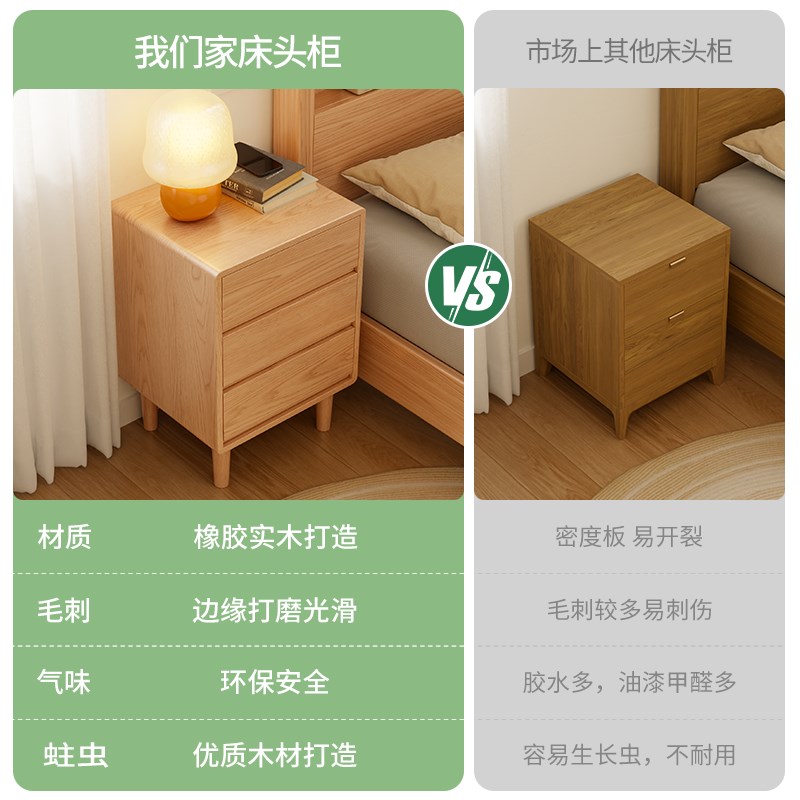 木屋记实木简易小型储物柜床头柜简约现代卧室家用床边置物柜