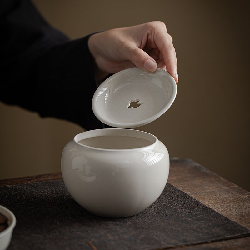 草木祠 草木灰茶洗复古陶瓷茶渣桶水盂陶瓷建水带盖茶杯洗茶渣缸