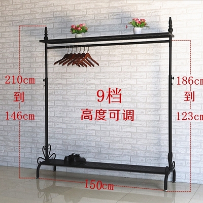 复古铁艺服装店展示架落地挂衣架高度升降伸缩架中岛架货架陈列架