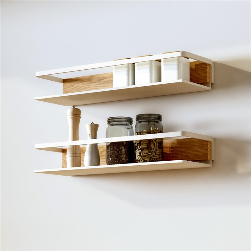 miosio太空铝奶白色厨房置物架壁挂免打孔实木调味料挂件收纳架子