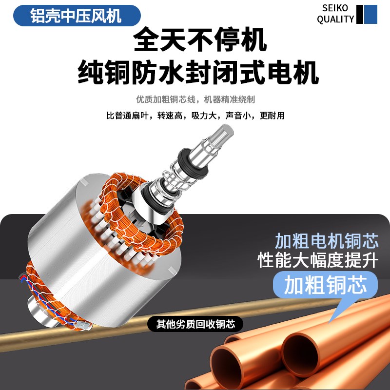 铝壳中压风机离心式鼓风机大功率强力工业吸尘通风机家用高速220V