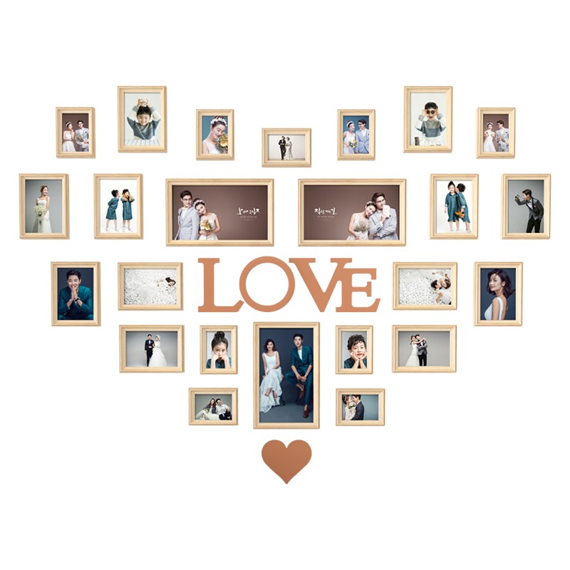 心形照片墙相框组合家庭客厅装饰免打孔卧室墙上相片相册打印挂墙