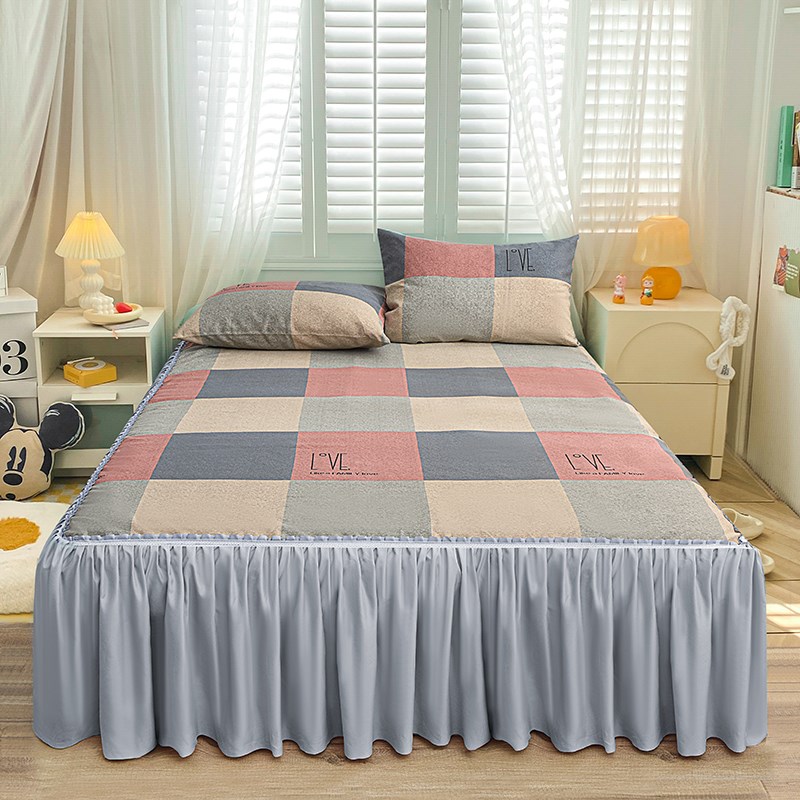 夏季新款原棉老粗布床裙款凉席单件家用可机水洗空调软席子三件套