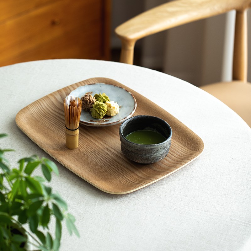霜山水曲柳托盘家用防滑木制茶盘长方形茶托日式下午茶餐盘36cm