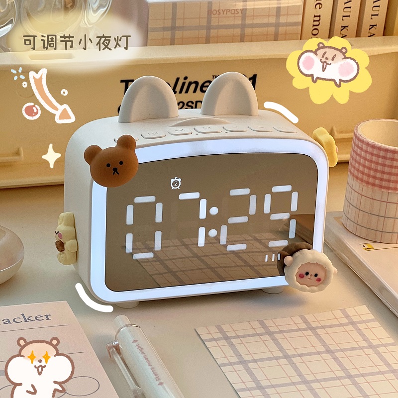 无线蓝牙音箱夜灯闹钟时钟音响重低音多功能桌面小型充电式收音机