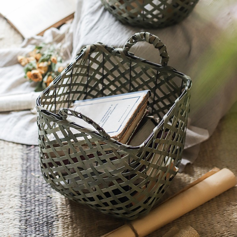 掬涵 木片编织收纳筐大号手提收纳篮镂空脏衣筐花盆套筐装饰天然
