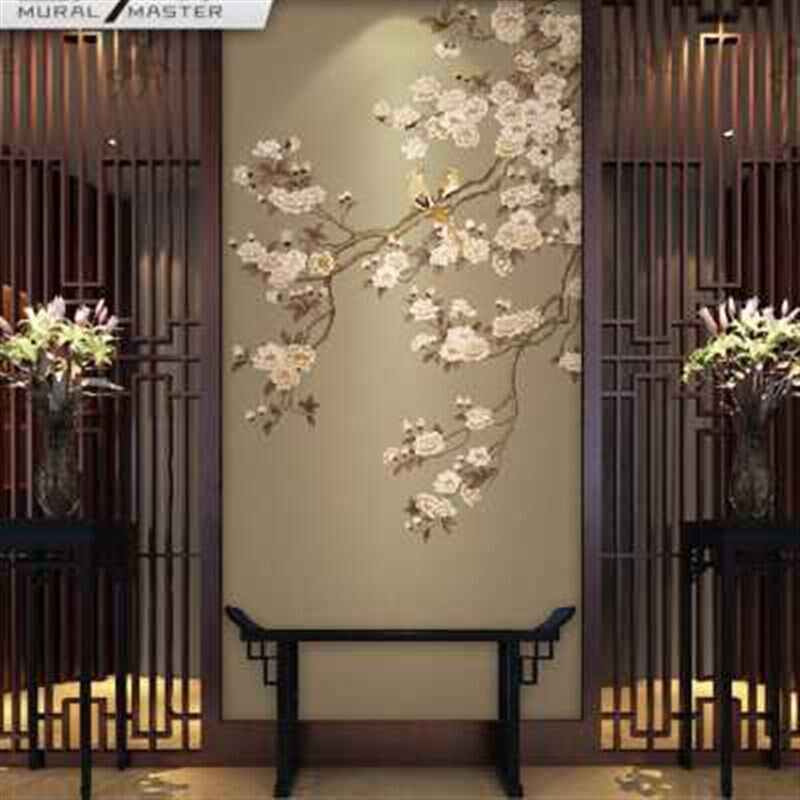 电视背景墙壁纸枝头玄关r隔断花鸟客厅卧室影视墙墙纸定制壁画墙