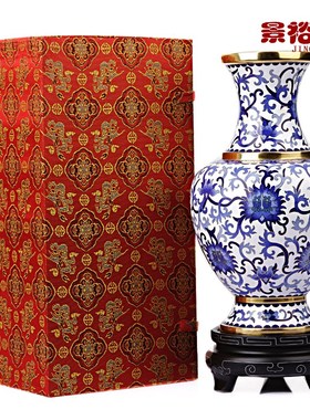 10寸景泰蓝花瓶摆件青花瓷铜胎掐丝中式客厅装饰品商务会议礼品