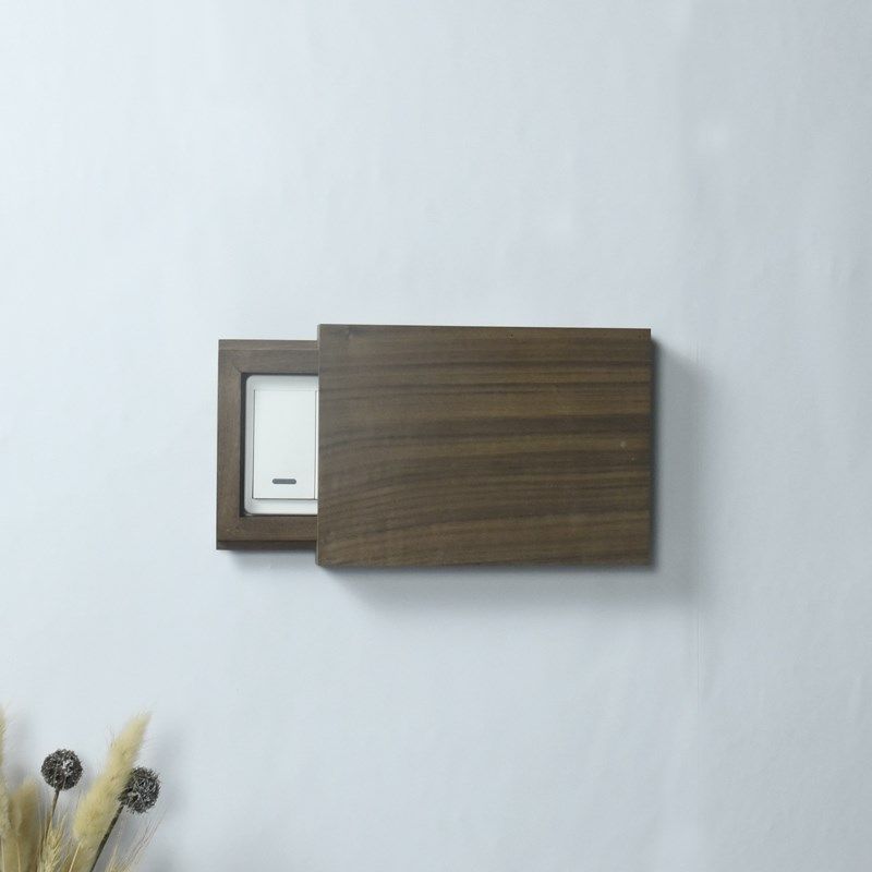 实木开关保护套可定制黑胡桃门牌面板插座遮挡遮丑装饰滑轨开关贴