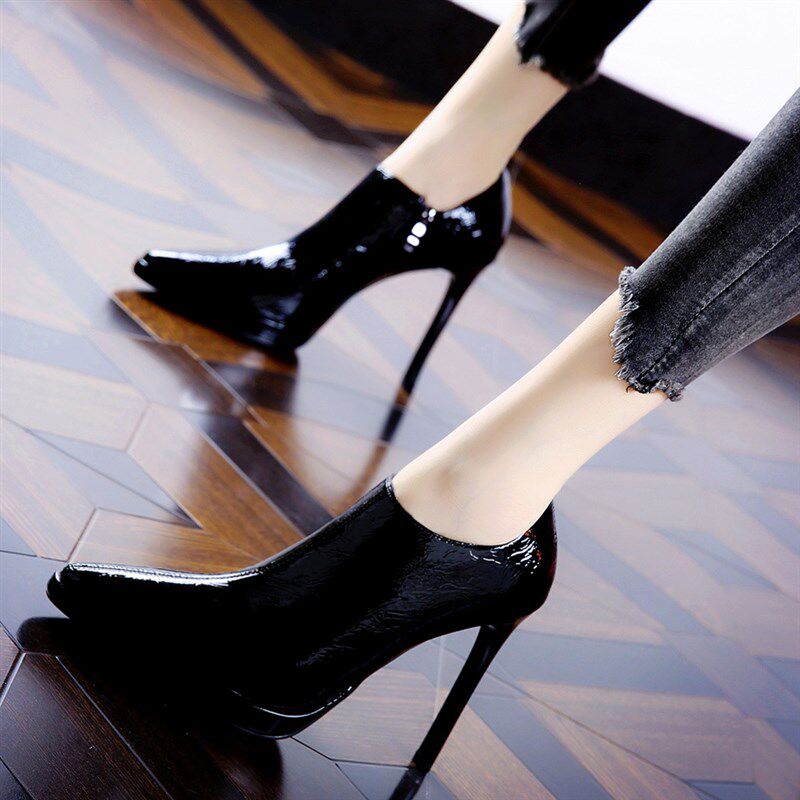 白色深口单鞋女细跟2024年春秋新款尖头高跟鞋防水台简约网红裸靴