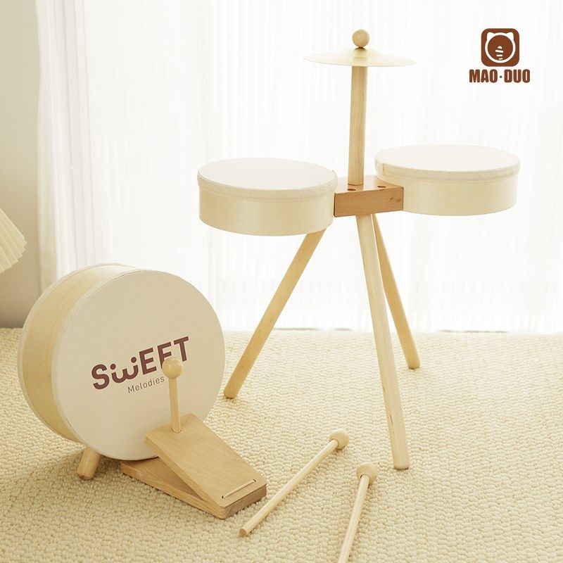 儿童架子鼓实木质手拍鼓益智打鼓打击乐器宝宝音乐玩具周岁礼物HJ