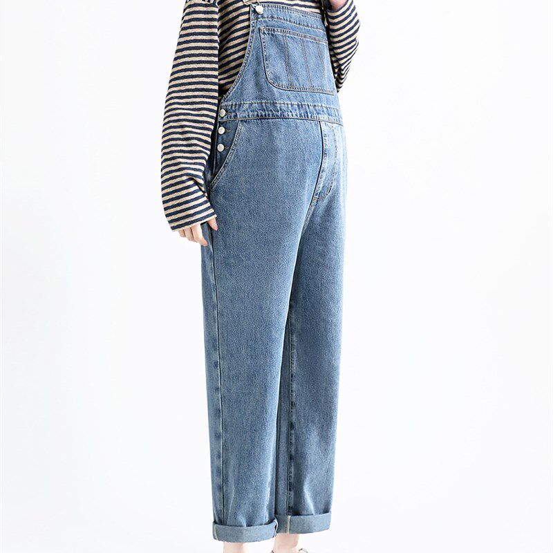 孕妇牛仔背带裤2024新款秋冬套装大码宽松减龄小个子直筒长裤春秋