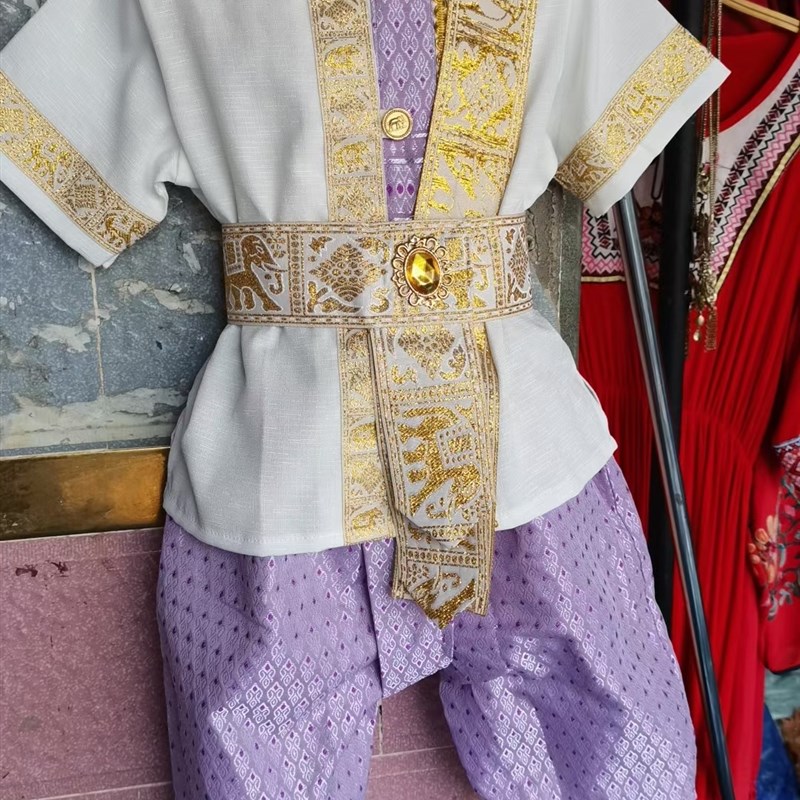 西双版纳泰版夏季男童傣族民族服装套装六一节表演泼水节服饰