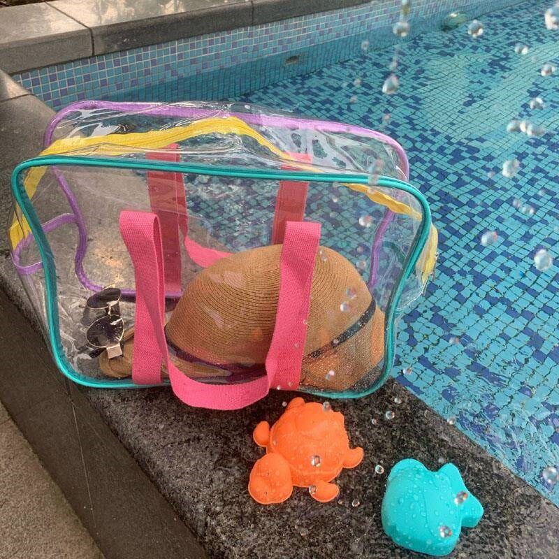 海边度假沙滩包i防水手拎彩色透明包孩子游泳戏水玩具大容量收纳