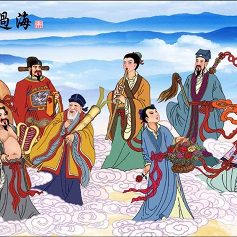 八仙过海人物中式背景墙s装饰画客厅无纺布墙纸G047壁纸壁画