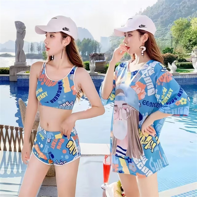 分体泳衣三件套纯欲保守2024新款女士高级感微胖女孩遮肚显瘦大码