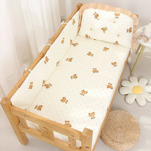 婴儿床床围栏软包防撞a类加高防摔四件套五件套拼接床围挡布