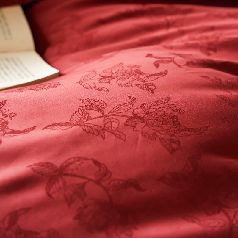 中式婚庆床品套件大红色喜庆全棉磨毛基础提花玫瑰四件套秋冬保暖,床上用品,婚庆床品套件,淘宝优惠券,粉丝福利购,淘宝优惠卷