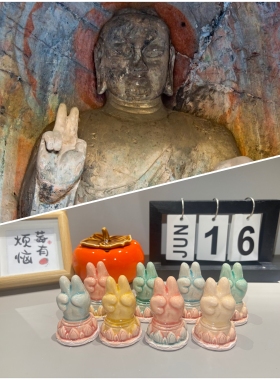 洛阳龙门石窟比耶佛同款纯手工唐三彩文创摆件伴手礼