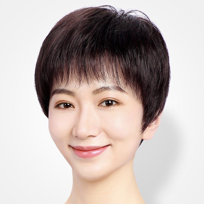 假发女短b发真人发丝女士时尚假发套新款2025真发全头套式蕾丝套