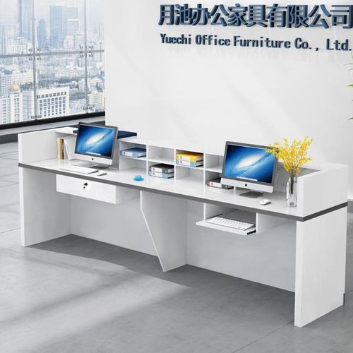 新品公司前台接待台简约现代大理石纹吧台收银台办公W家具展示台