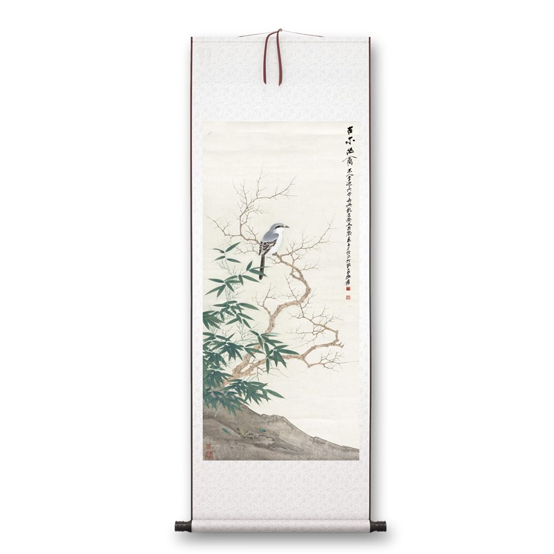 张大千《古木幽禽》客厅书房茶室装饰画挂画玄关水墨高清挂轴字画