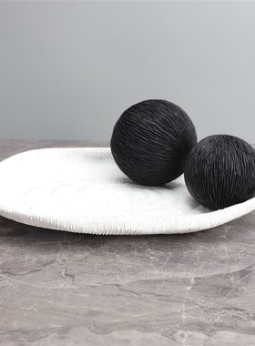 现代简约黑色肌理托盘珊瑚球摆件C样板间家居客厅茶几桌面软装饰
