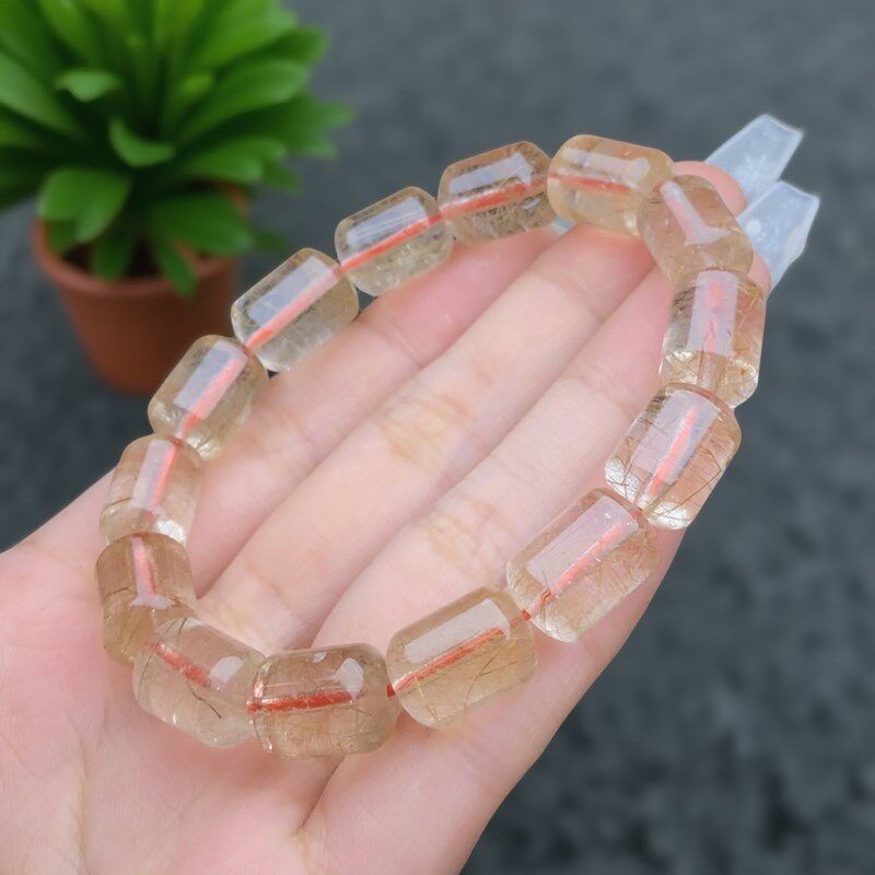 天然金发晶桶珠单圈手链女款水晶转运旺运饰品金发晶招财单圈手串