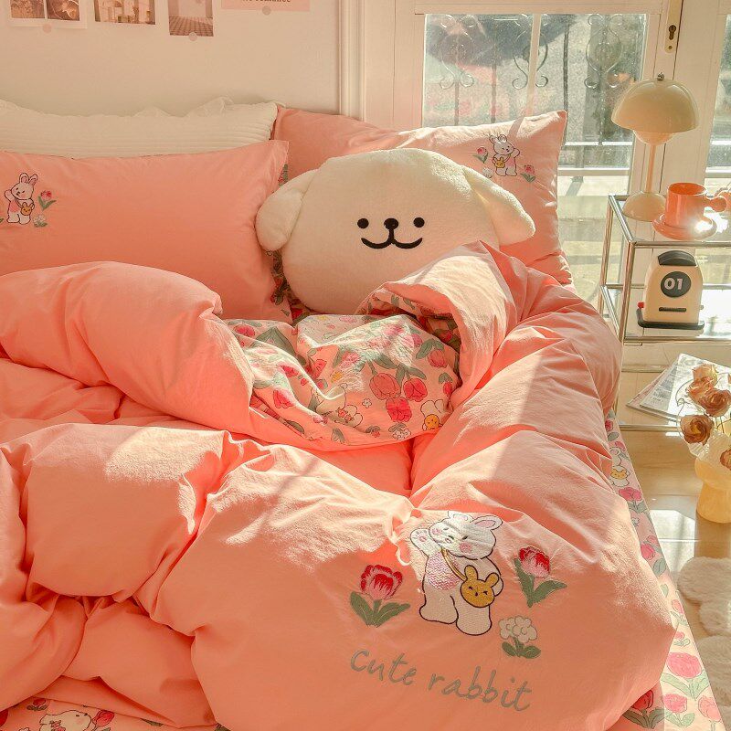 全棉100印花四件套牀上用z品牀单被套学生4宿舍单人牀笠三件