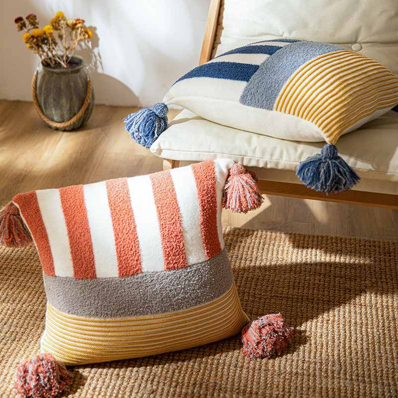 ins风毛绒簇h绒沙发抱枕靠垫客厅抱枕套45x45民宿样板房装饰靠背