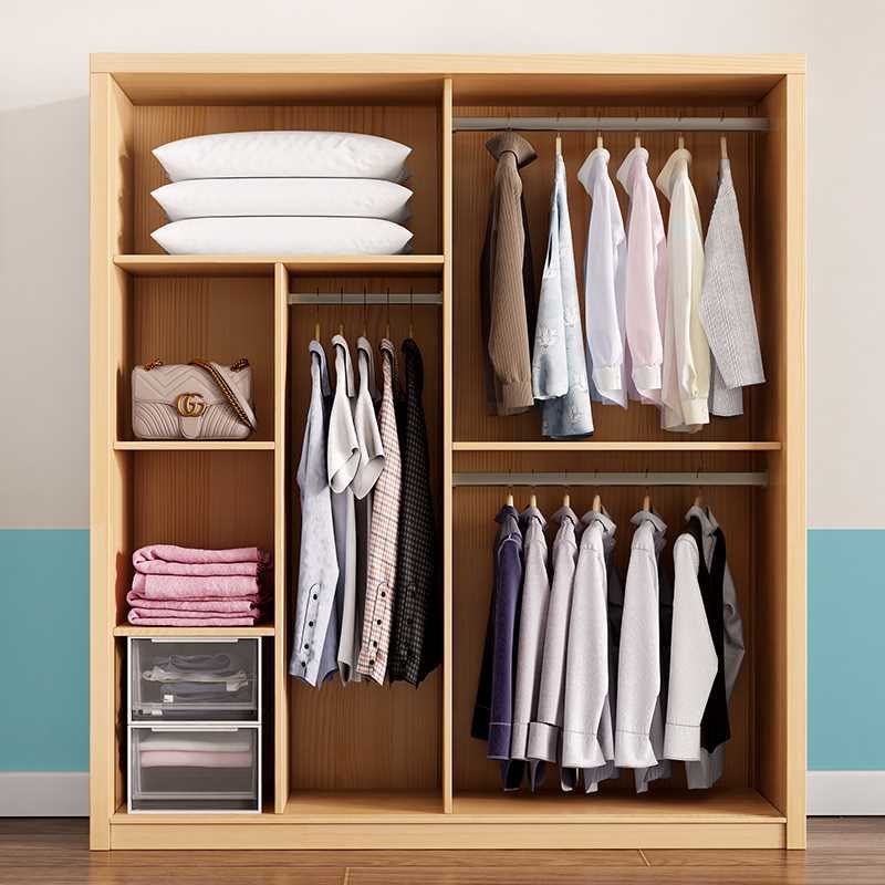 实木松木收纳柜顶柜简约推拉卧室储物柜儿童衣柜两门组装衣橱定制