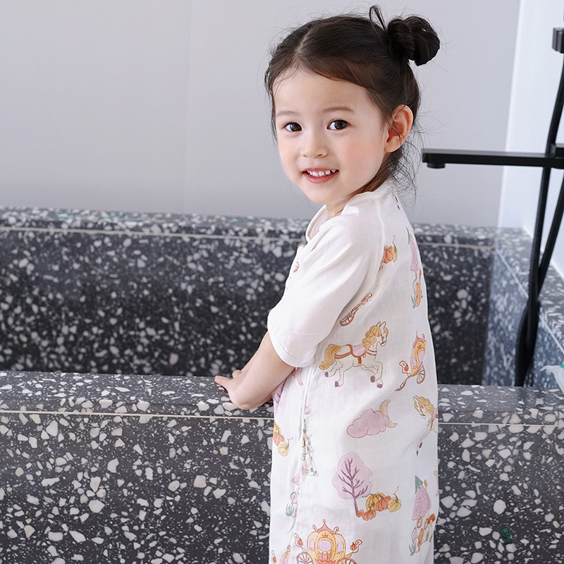 M 婴儿睡袋夏季薄款竹棉纱布宝宝分腿双L向拉链儿童空调房防踢被