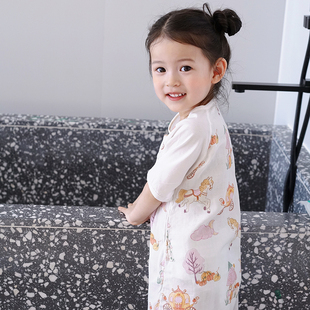 M 婴儿睡袋夏季薄款竹棉纱布宝宝分腿双L向拉链儿童空调房防踢被