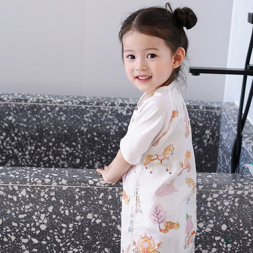 M 婴儿睡袋夏季薄款竹棉纱布宝宝分腿双L向拉链儿童空调房防踢被