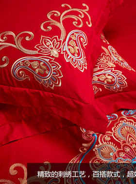 大红色靠垫枕套 刺绣抱枕45*45一对60*60CM结婚床上用品婚庆