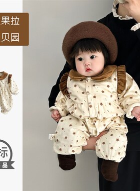 婴儿春装连体衣2l025新款洋气女宝宝长袖外出爬服春季包屁哈衣