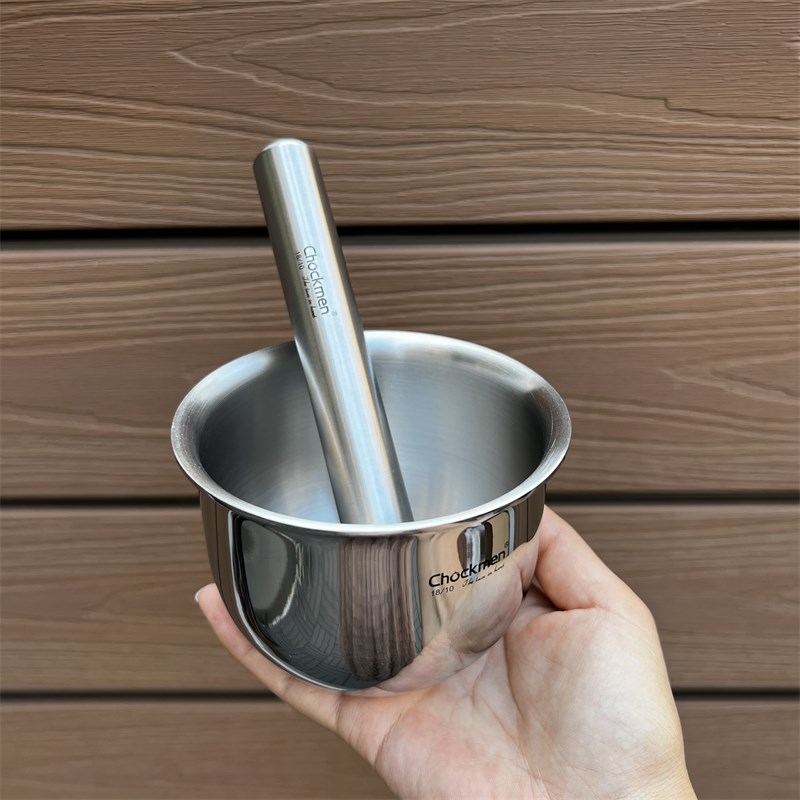 18/10不锈钢加厚实心捣蒜器石臼子捣碎罐M家用研磨器药盅压蒜泥器
