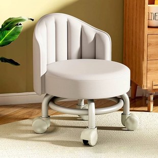 家用小凳子高级感矮凳轮子凳板凳带滑轮小转椅搁脚U凳网红圆凳坐