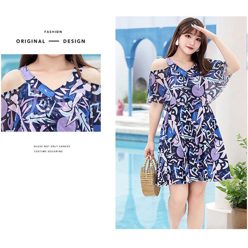 泳衣女大码分体裙式平角裤200斤保守遮肉显瘦休闲时尚泡温泉泳装