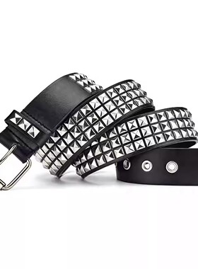 四方珠铆钉金属腰带金字塔男女通用皮带韩版潮流朋克风五金裤带v