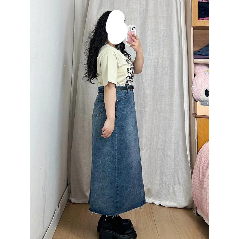 300斤胖mm毛边开叉牛仔半身裙女大码女装夏季显瘦裙子a字包臀半裙