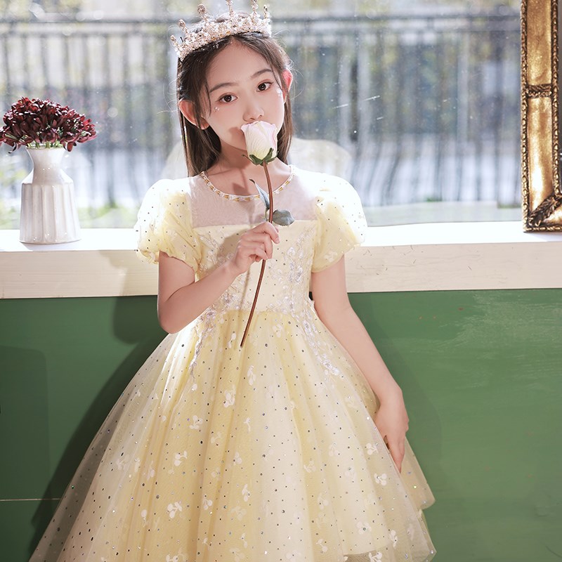 儿童礼服公主裙女孩蓬蓬纱花童婚礼小女孩生日宴会钢琴演奏演出服