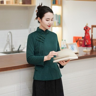 筠雅秋冬新款复古显瘦旗袍式上衣新中式时尚气质唐装上衣女24J437