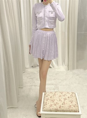 TWO女装2023早秋新款紫色名媛风套装高级赶温柔气质两件套